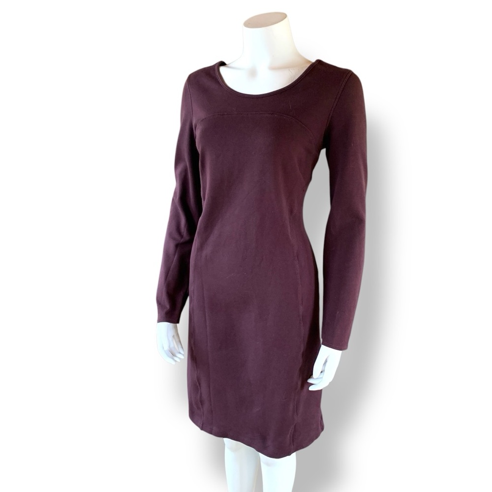 Athleta Plum Scuba Dress Women’s Size M – Long Sleeve Stretch Fit, Back Zip